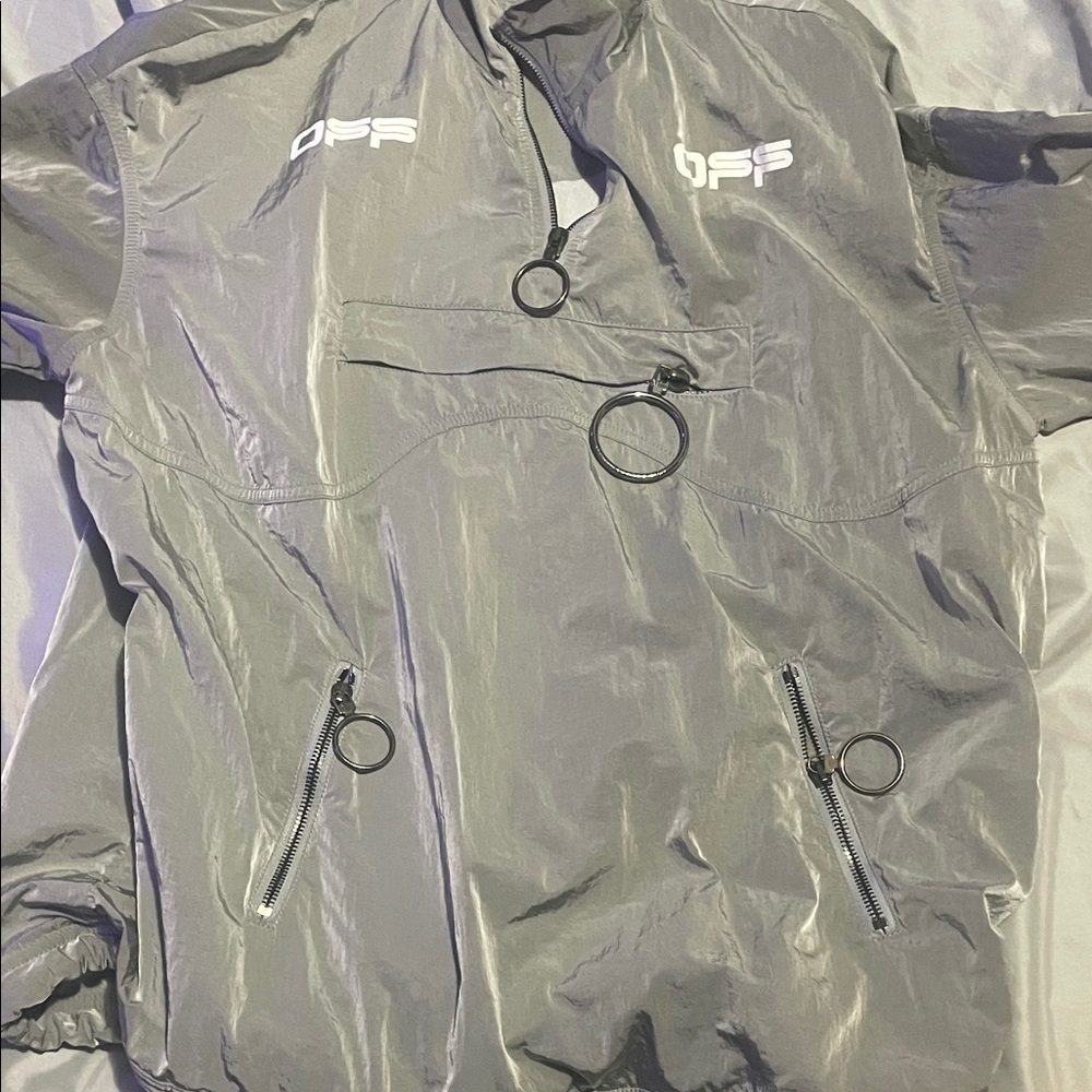 Gray Windbreaker Jacket with Logo